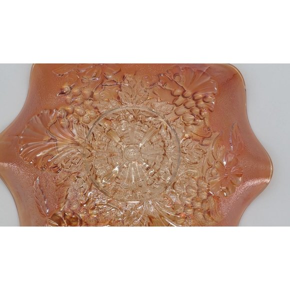 Northwood Grape Leaves Blossoms and Palms back pattern carnival glass dish light - Picture 3 of 16